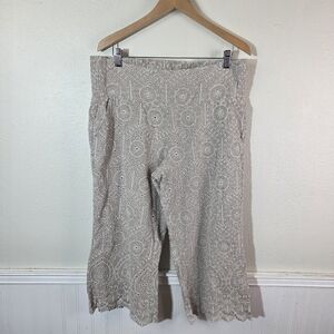 Sundance Womens Petite Large Linen Blend Eyelet Embroidered Crop Pants Boho